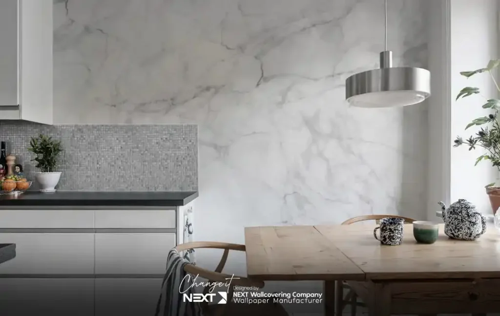 کاغذ دیواری طرح سنگ مرمر برای آشپرخانه