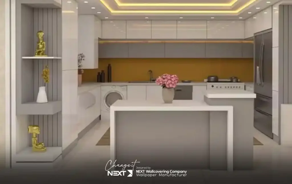 کاغذ دیواری ساده برای آشپزخانه با تم سفید