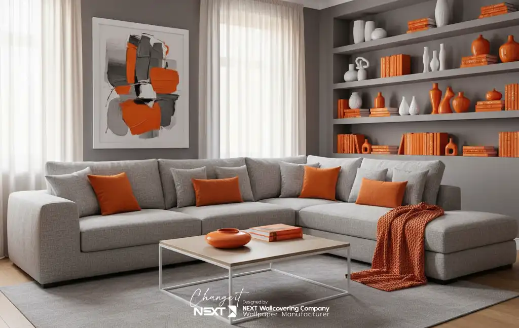 ترکیب رنگ طوسی و نارنجی در دکوراسیون