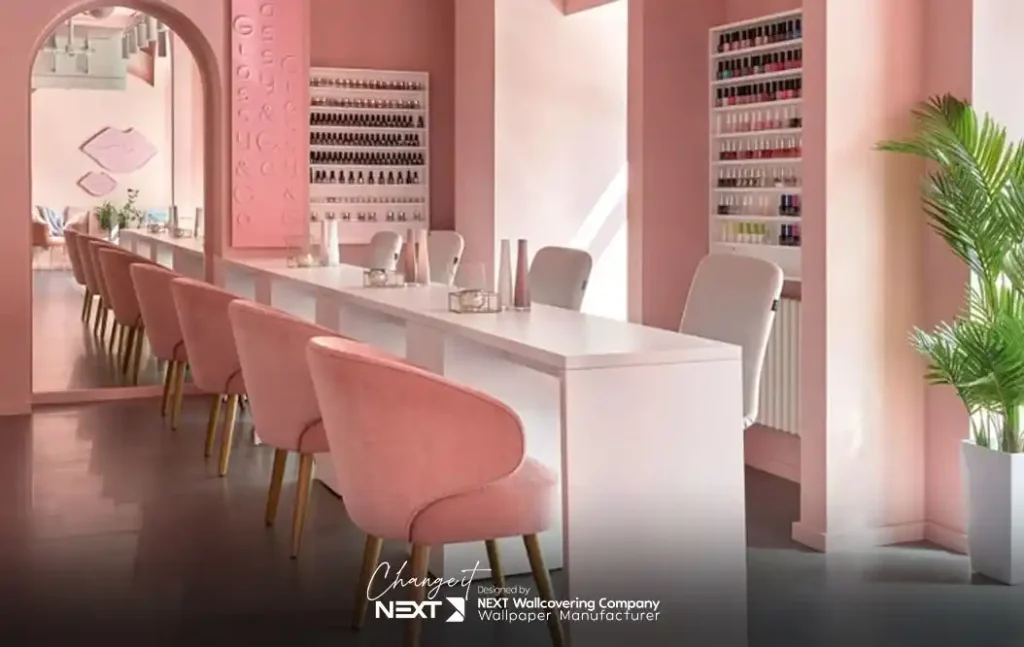 کاغذ دیواری صورتی برای سالن زیبایی