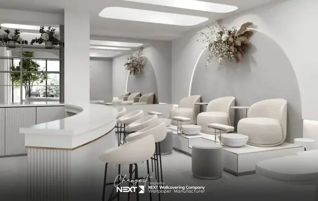 کاغذ دیواری سفید برای سالن زیبایی